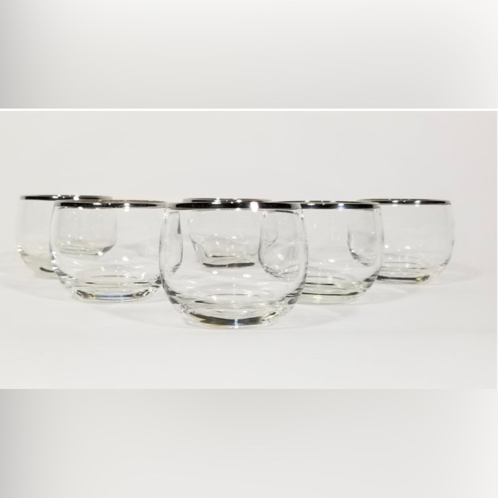 Vintage Dorothy Thorpe 1960s MCM Silver Rim Roly Poly Cocktail Glasses Set of 6 - Picture 11 of 13